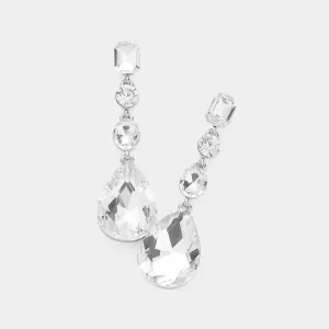 Clear Multi Stone Drop Pageant Earrings  | Prom Earrings | 620410