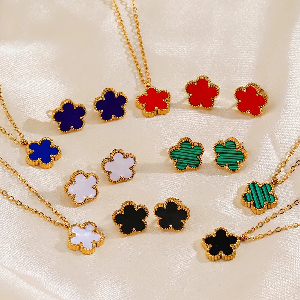 Clover Stainless Steel 18K Gold Plated Simple Style Inlay Acrylic Earrings Necklace