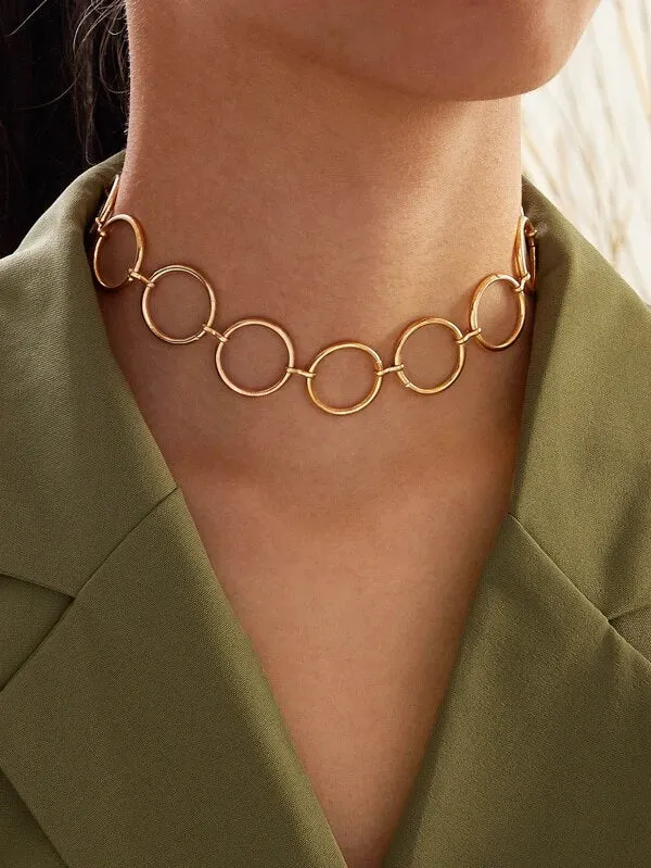 CM-AXS113100 Women Trendy Seoul Style Simple Chain Choker - Gold