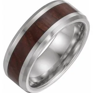 Cobalt 8 mm Beveled-Edge Band with Wood Inlay Size 12.5