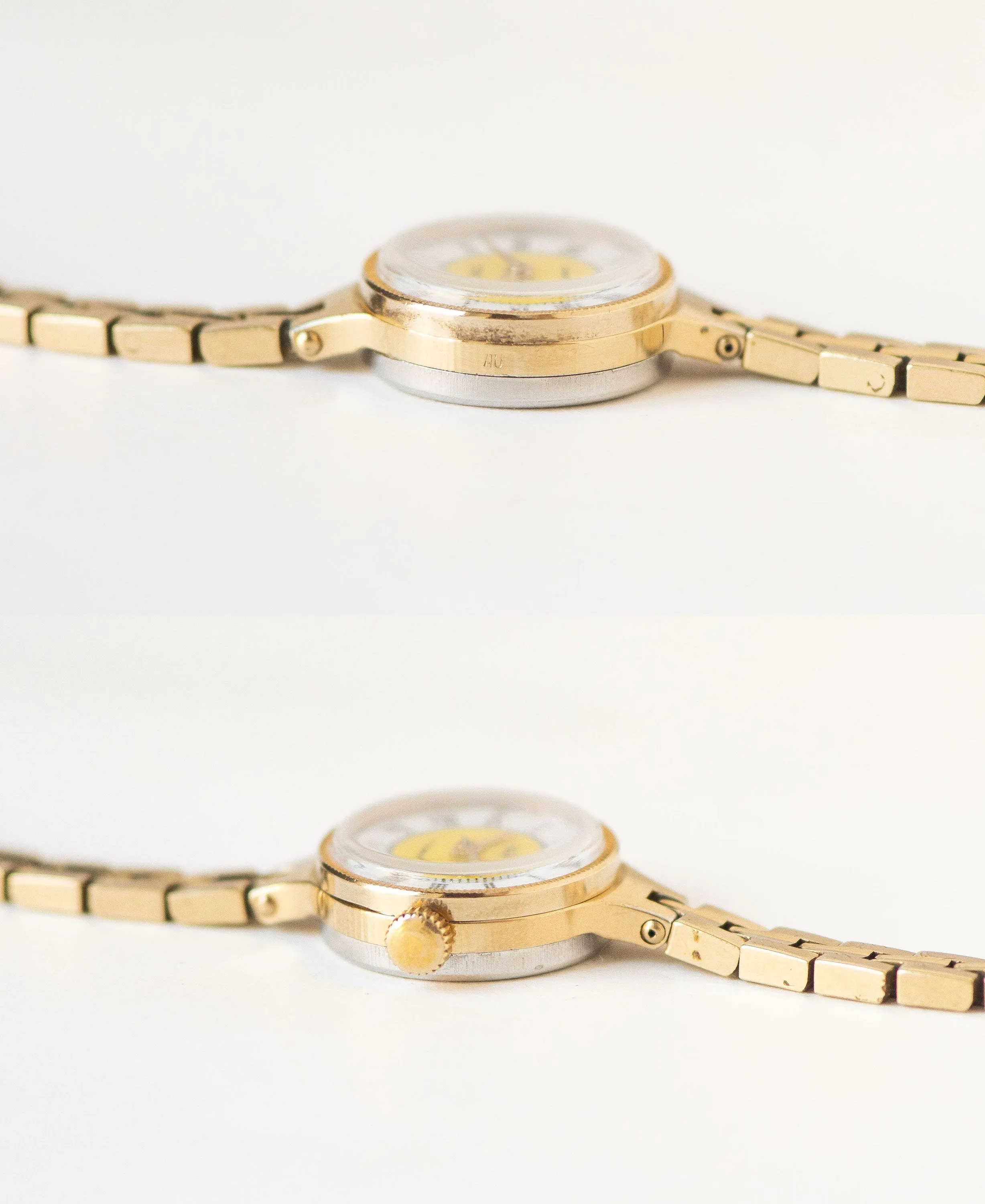 Cocktail watch for woman small, gold plated watch Seagull, lady's wristwatch bracelet mechanical, yellow face watch gift, unique women watch