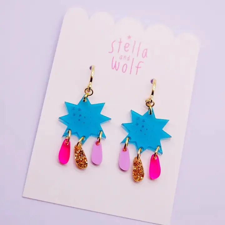 Colourful Sparkly Star Statement Earrings