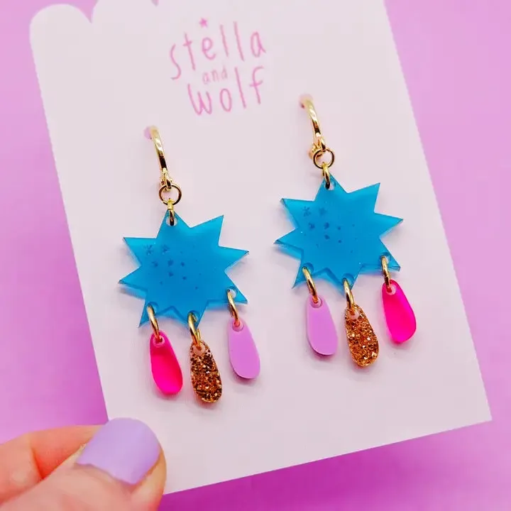 Colourful Sparkly Star Statement Earrings