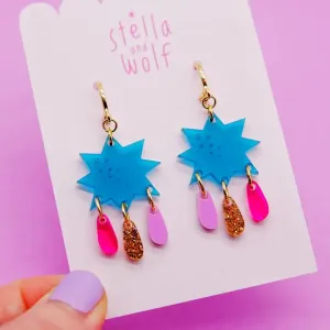 Colourful Sparkly Star Statement Earrings
