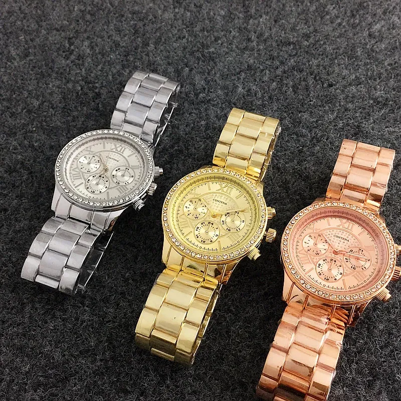 CONTENA Luxury Diamond Women Watches Rose Gold Stainless Steel Women'S Quartz Watch Clock Roman Relogio Feminino Zegarek Damski