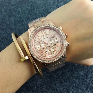 CONTENA Luxury Diamond Women Watches Rose Gold Stainless Steel Women'S Quartz Watch Clock Roman Relogio Feminino Zegarek Damski