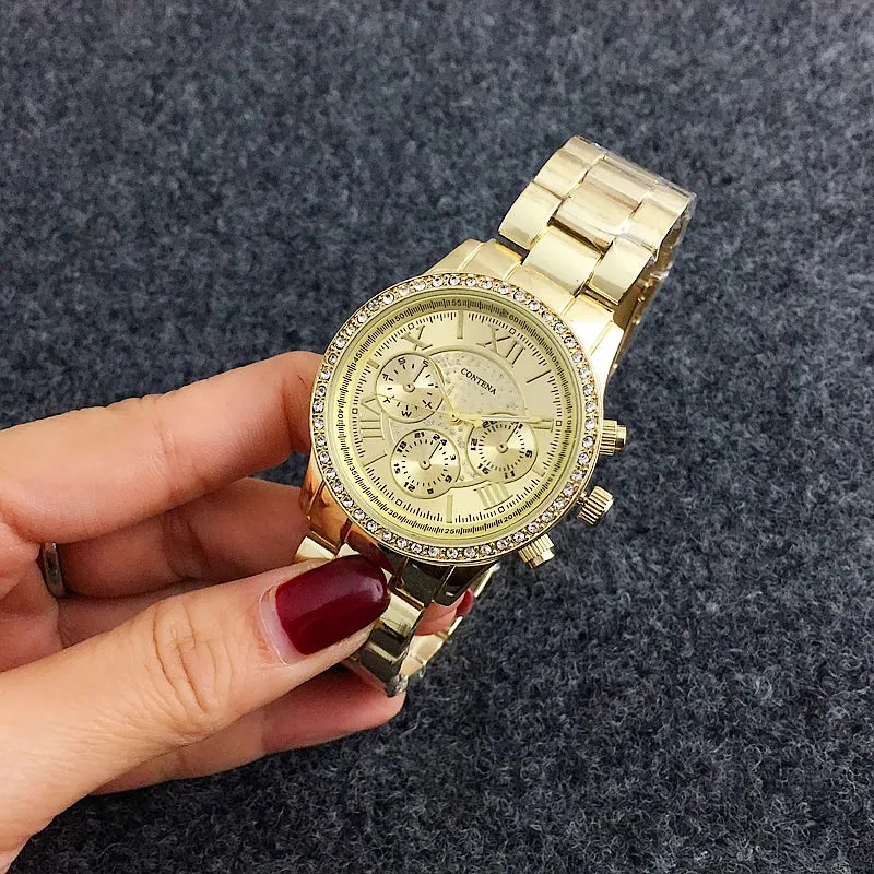 CONTENA Luxury Diamond Women Watches Rose Gold Stainless Steel Women'S Quartz Watch Clock Roman Relogio Feminino Zegarek Damski