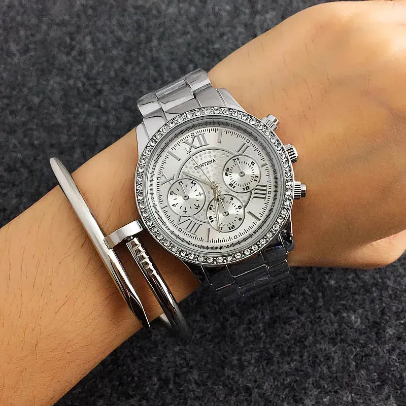CONTENA Luxury Diamond Women Watches Rose Gold Stainless Steel Women'S Quartz Watch Clock Roman Relogio Feminino Zegarek Damski
