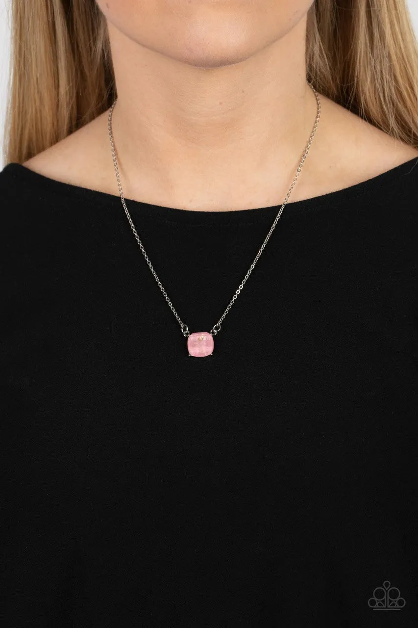 Coral Coasts - Pink - Seashell Flecked Square Cut Rhinestone Dainty Paparazzi Short Necklace