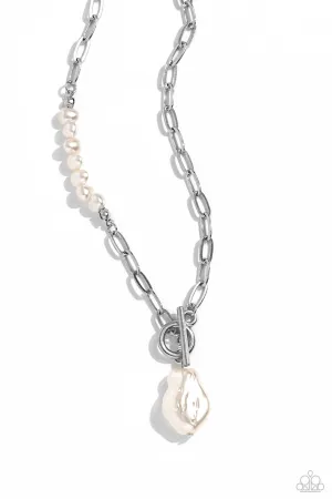 Courting Cosmopolitan - White - Oversized Baroque Pearl Paparazzi Short Toggle Necklace