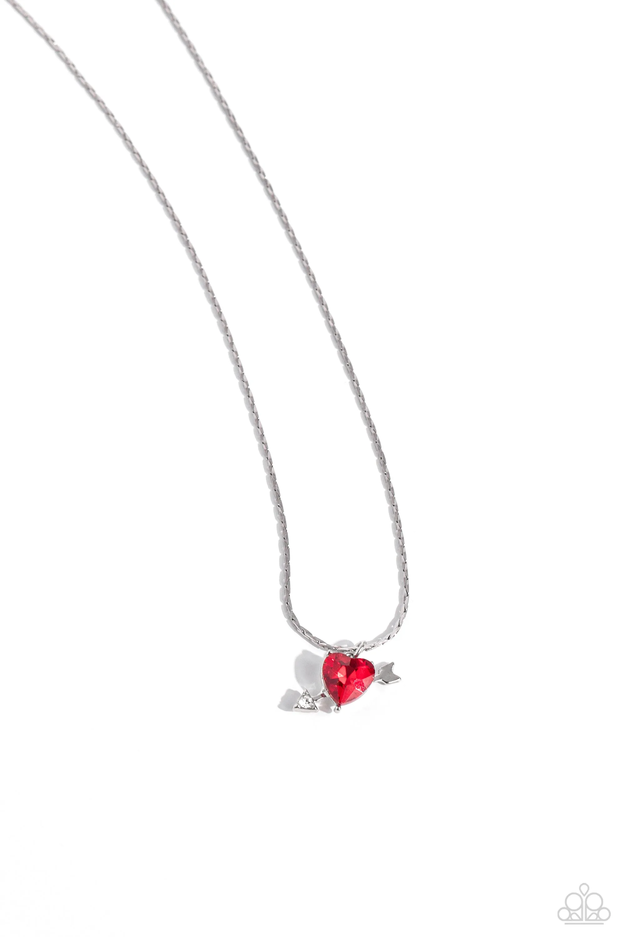 Courting Cupid - Red - Heart Gem Silver Arrow Paparazzi Short Necklace