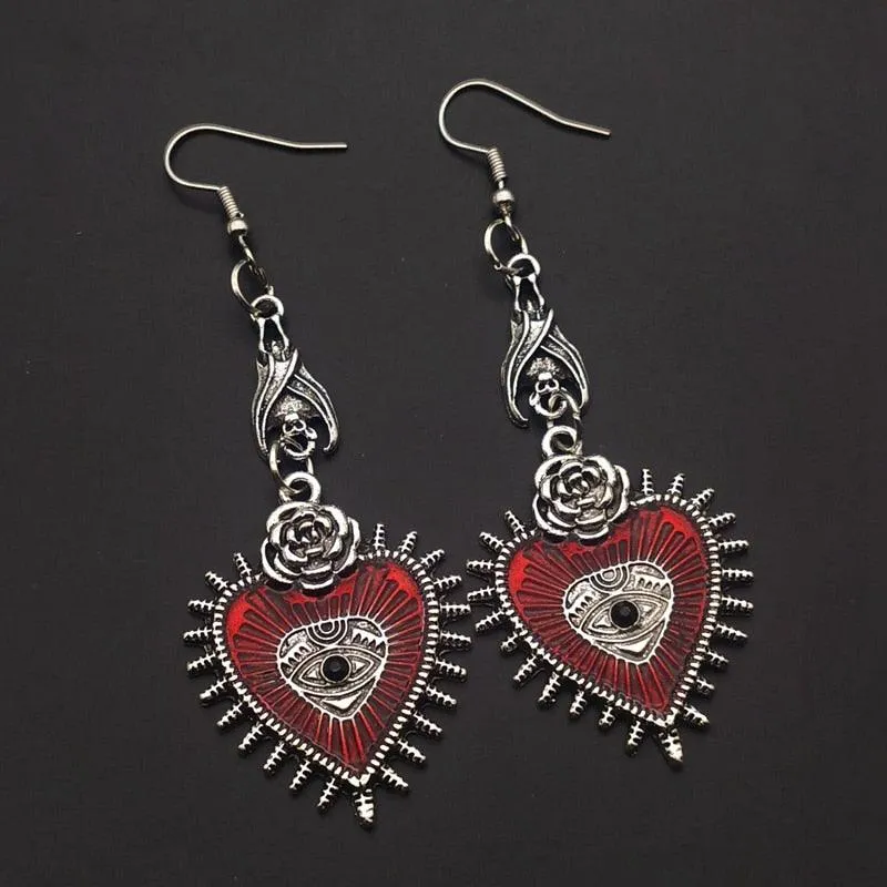 Cross Occult Diablo Goth Piercing Drop Earrings Rose