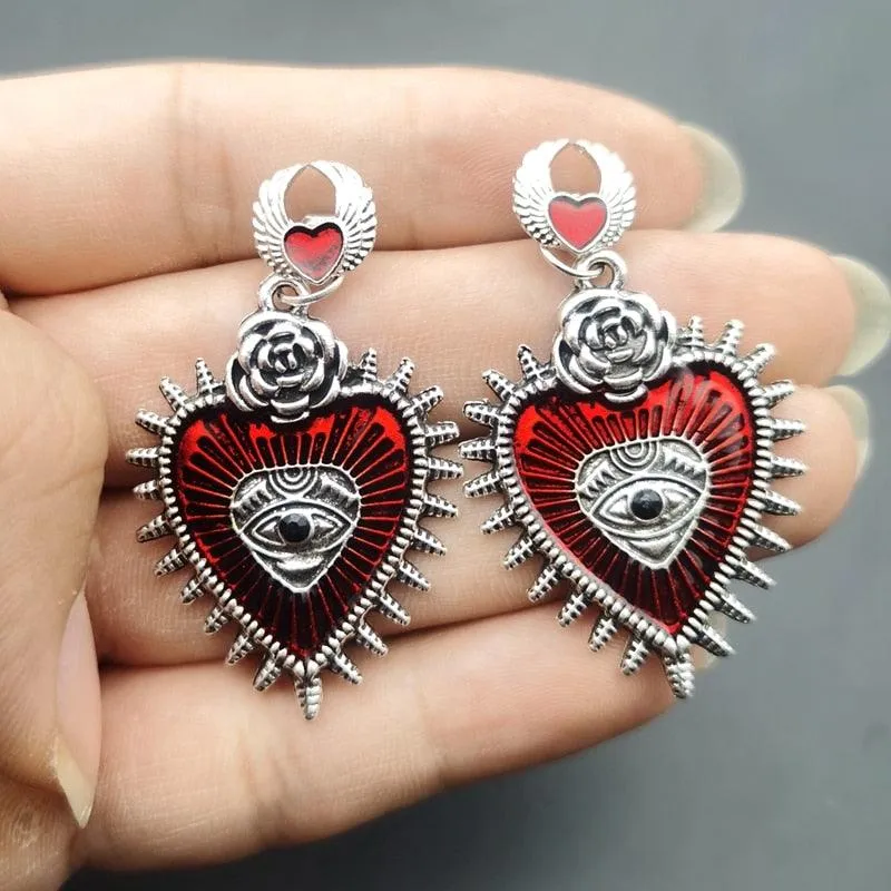 Cross Occult Diablo Goth Piercing Drop Earrings Rose