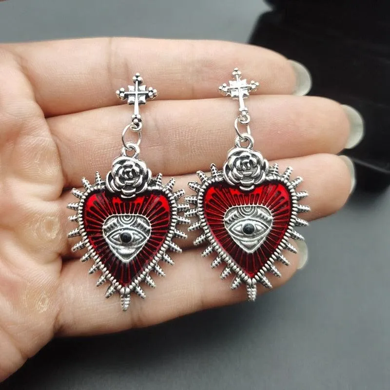 Cross Occult Diablo Goth Piercing Drop Earrings Rose