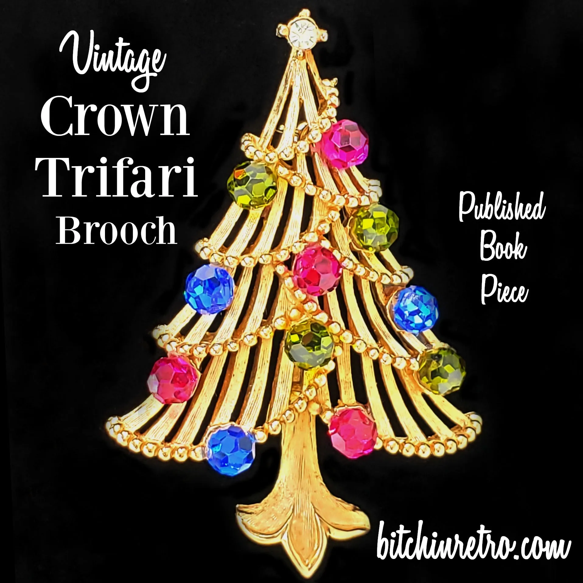 Crown Trifari Vintage Christmas Tree Brooch and Published Collectible