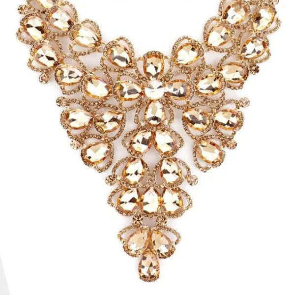 Crystal Lt Topaz Vine Statement Evening Necklace Set