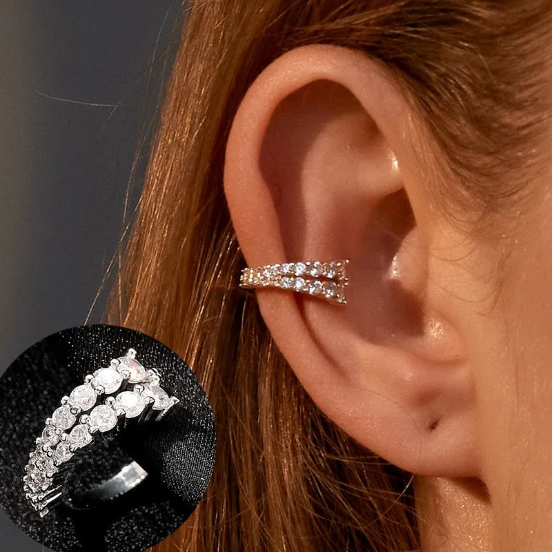 Crystal Pitch Gold Plated Ear Clip Earring