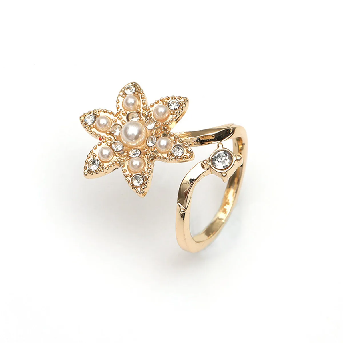 Cubic Zirconia & Pearl 18K Gold-Plated Floral Bypass Midi Ring