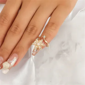 Cubic Zirconia & Pearl 18K Gold-Plated Floral Bypass Midi Ring