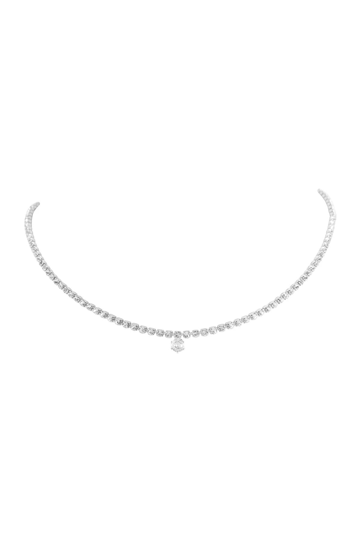 CUBIC ZIRCONIA ONE CENTERED COLLAR NECKLACE