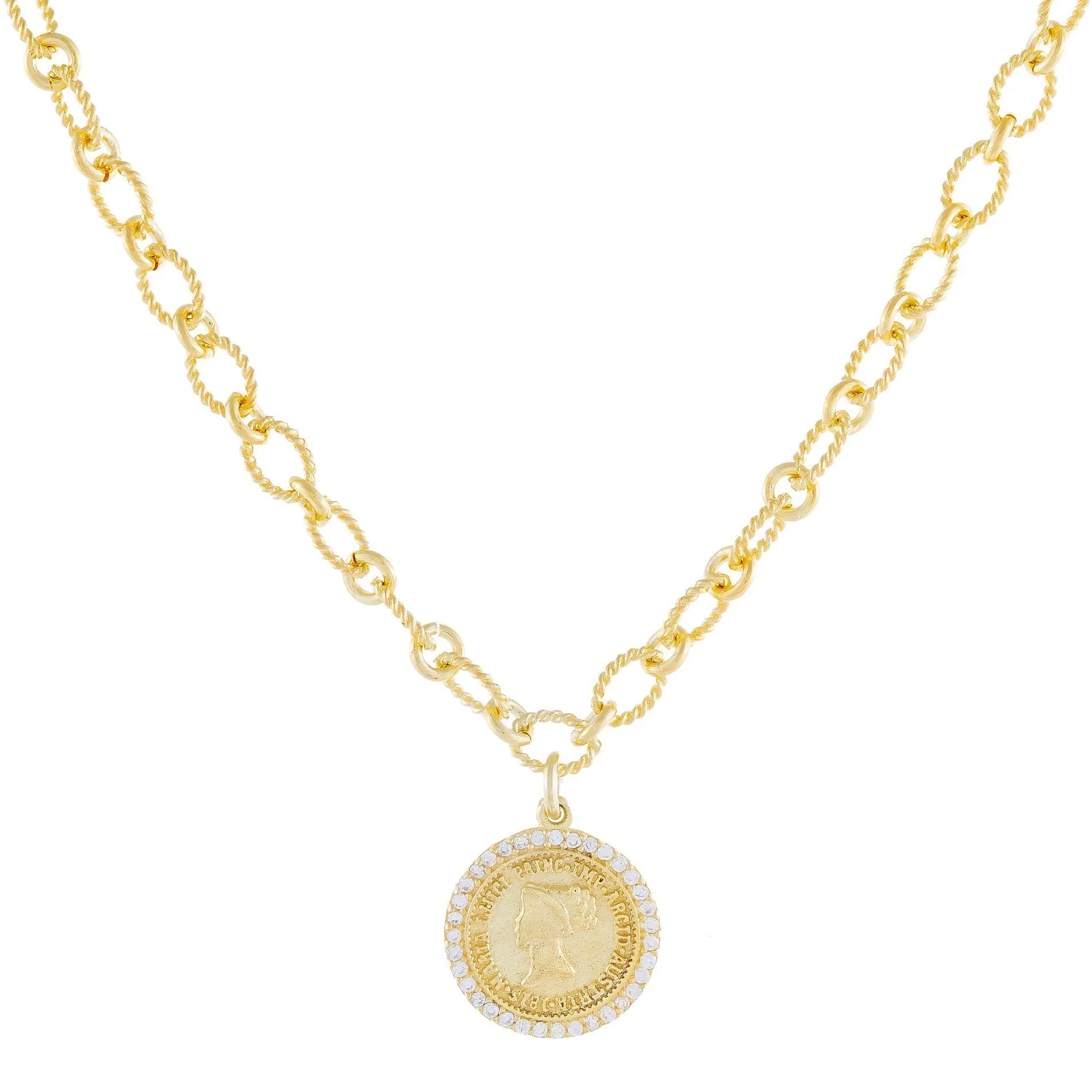 CZ Coin Link Necklace