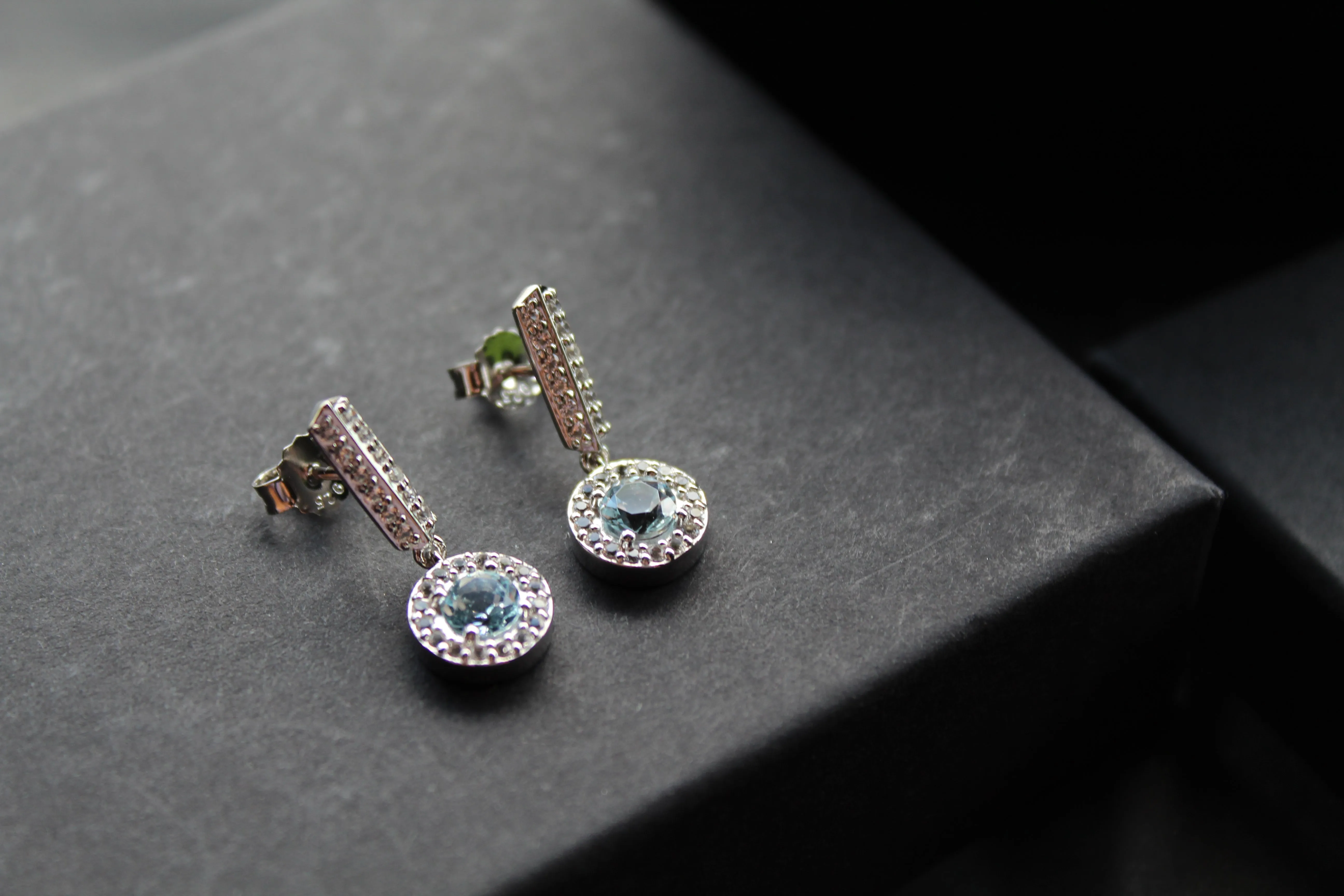 Dainty Blue & White Topaz Drop Earrings