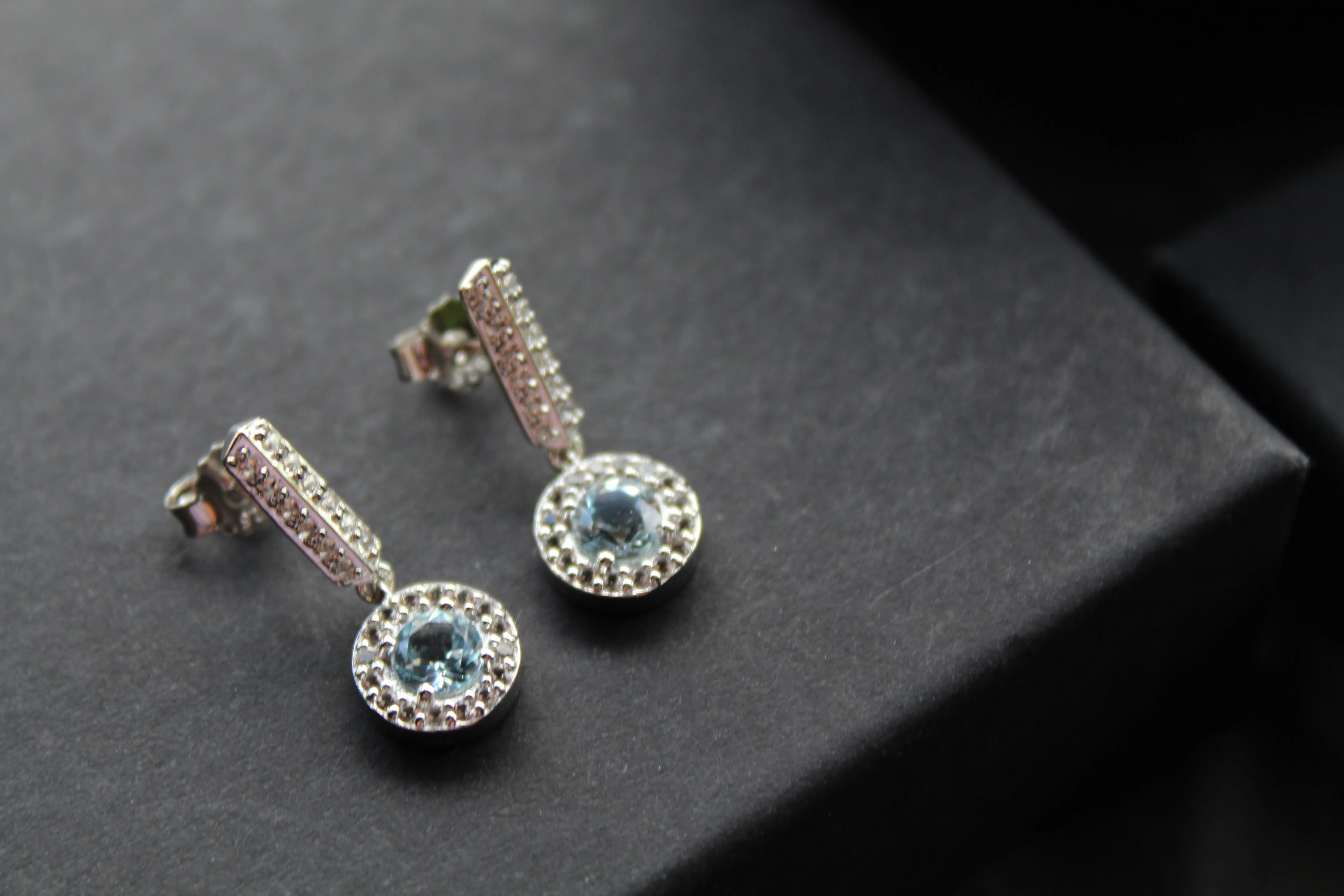 Dainty Blue & White Topaz Drop Earrings
