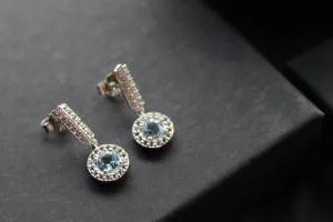 Dainty Blue & White Topaz Drop Earrings