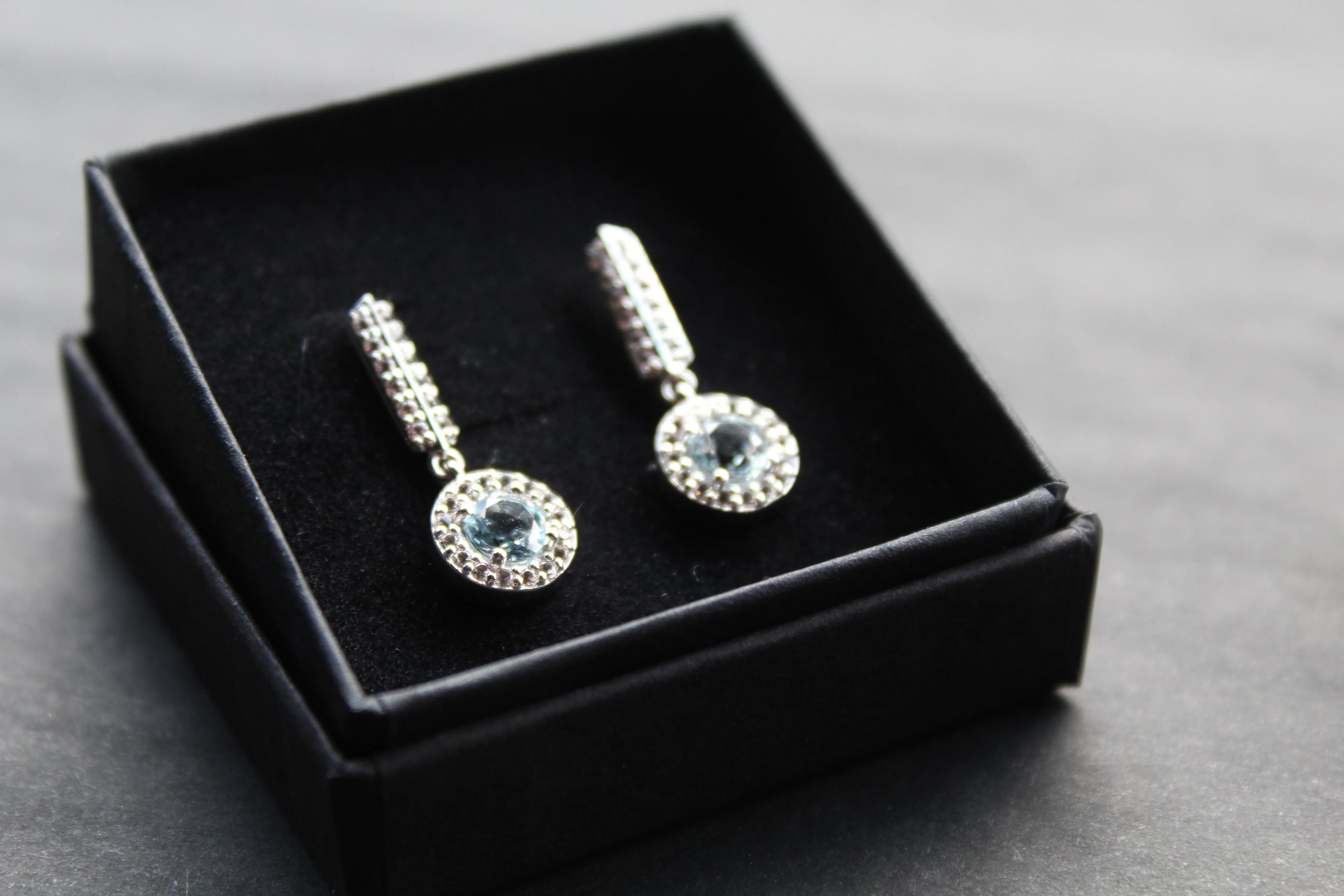 Dainty Blue & White Topaz Drop Earrings