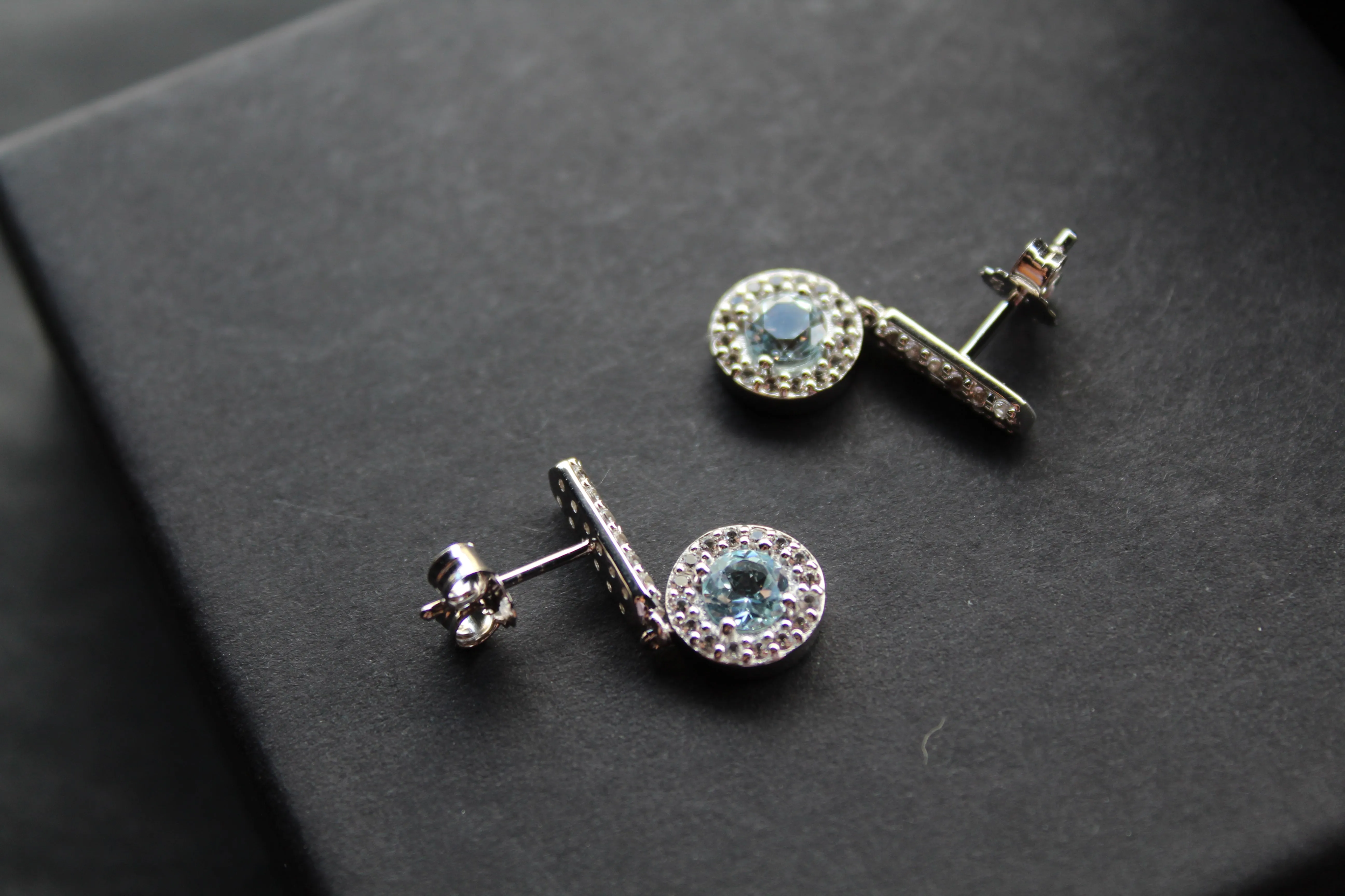 Dainty Blue & White Topaz Drop Earrings
