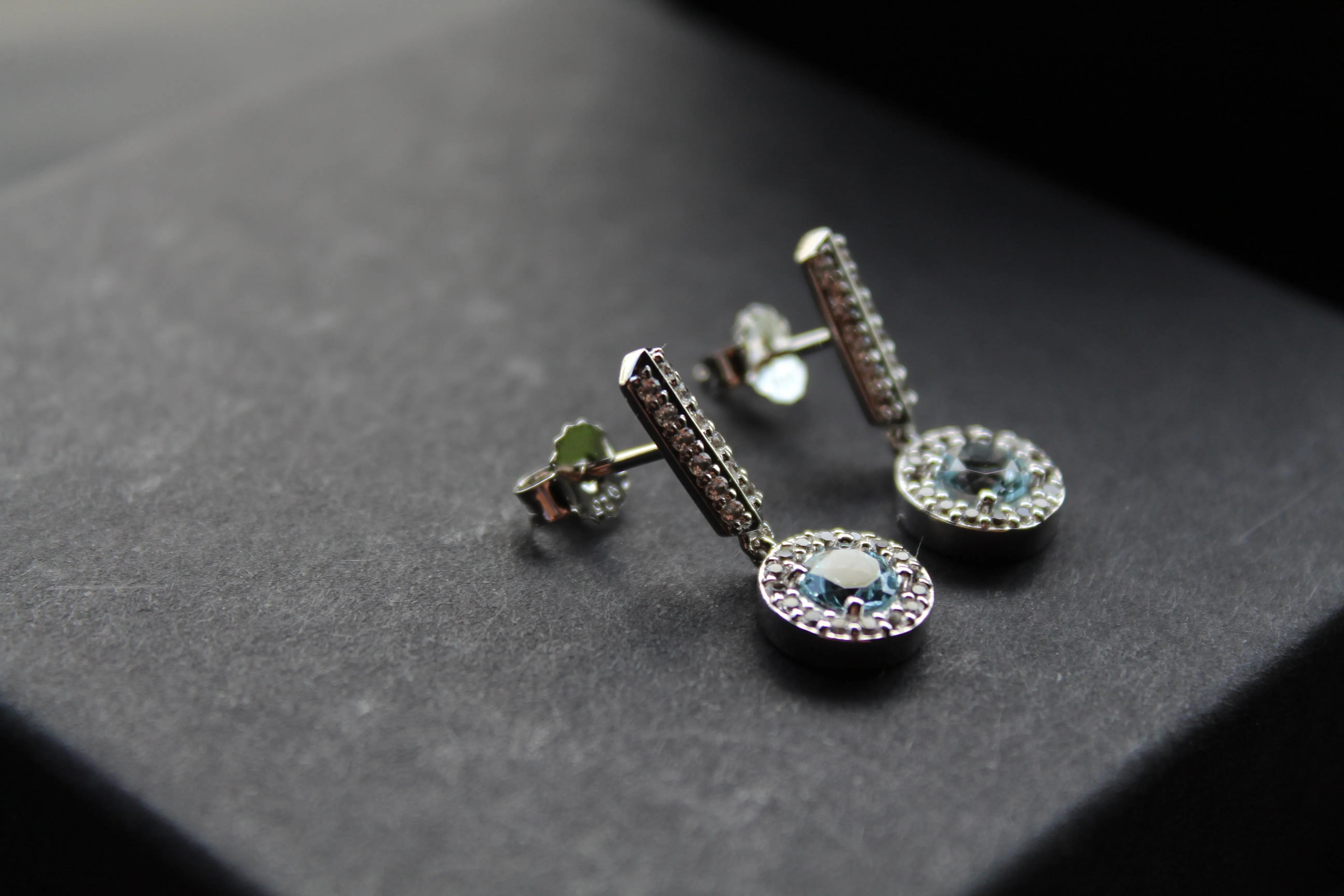 Dainty Blue & White Topaz Drop Earrings