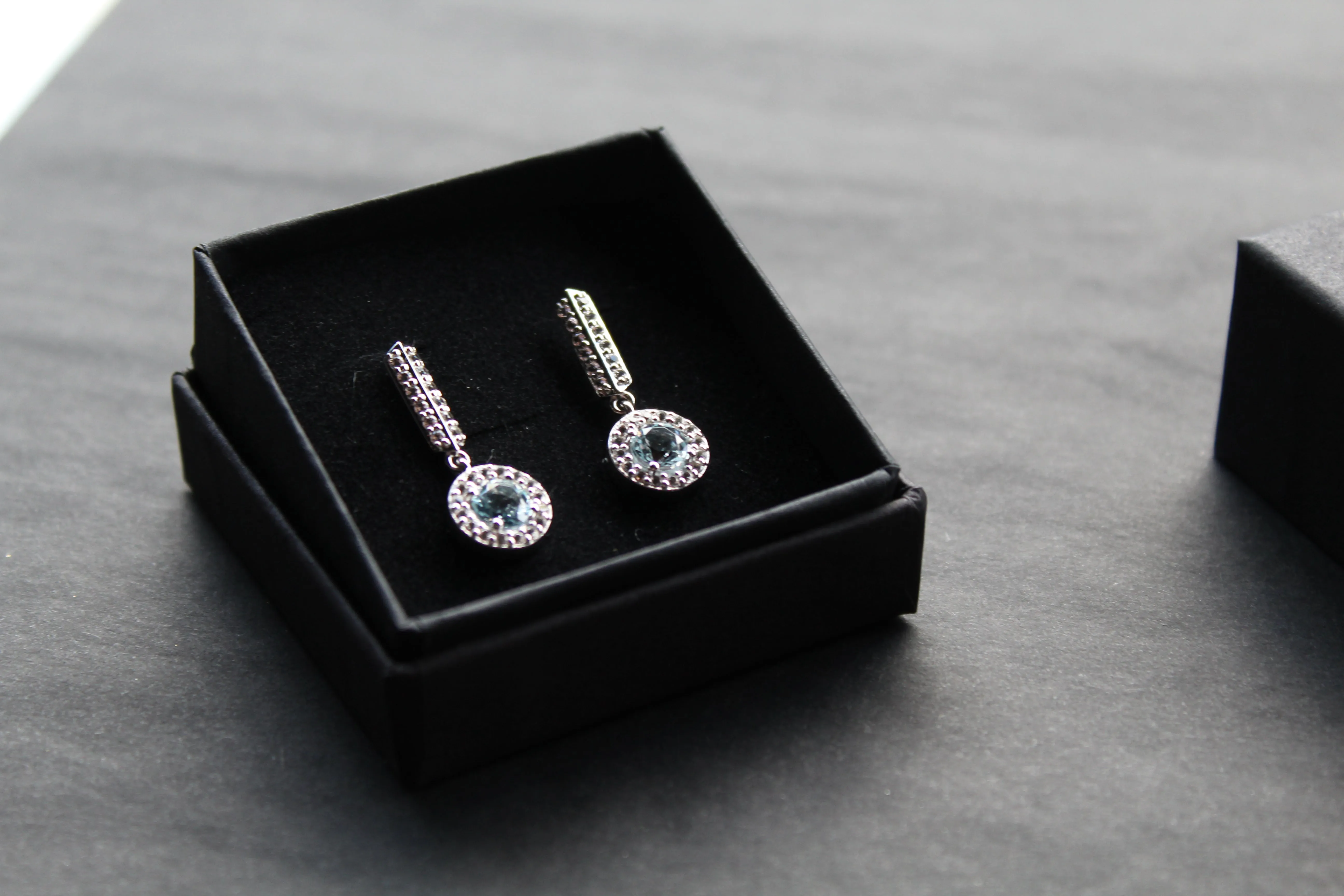 Dainty Blue & White Topaz Drop Earrings