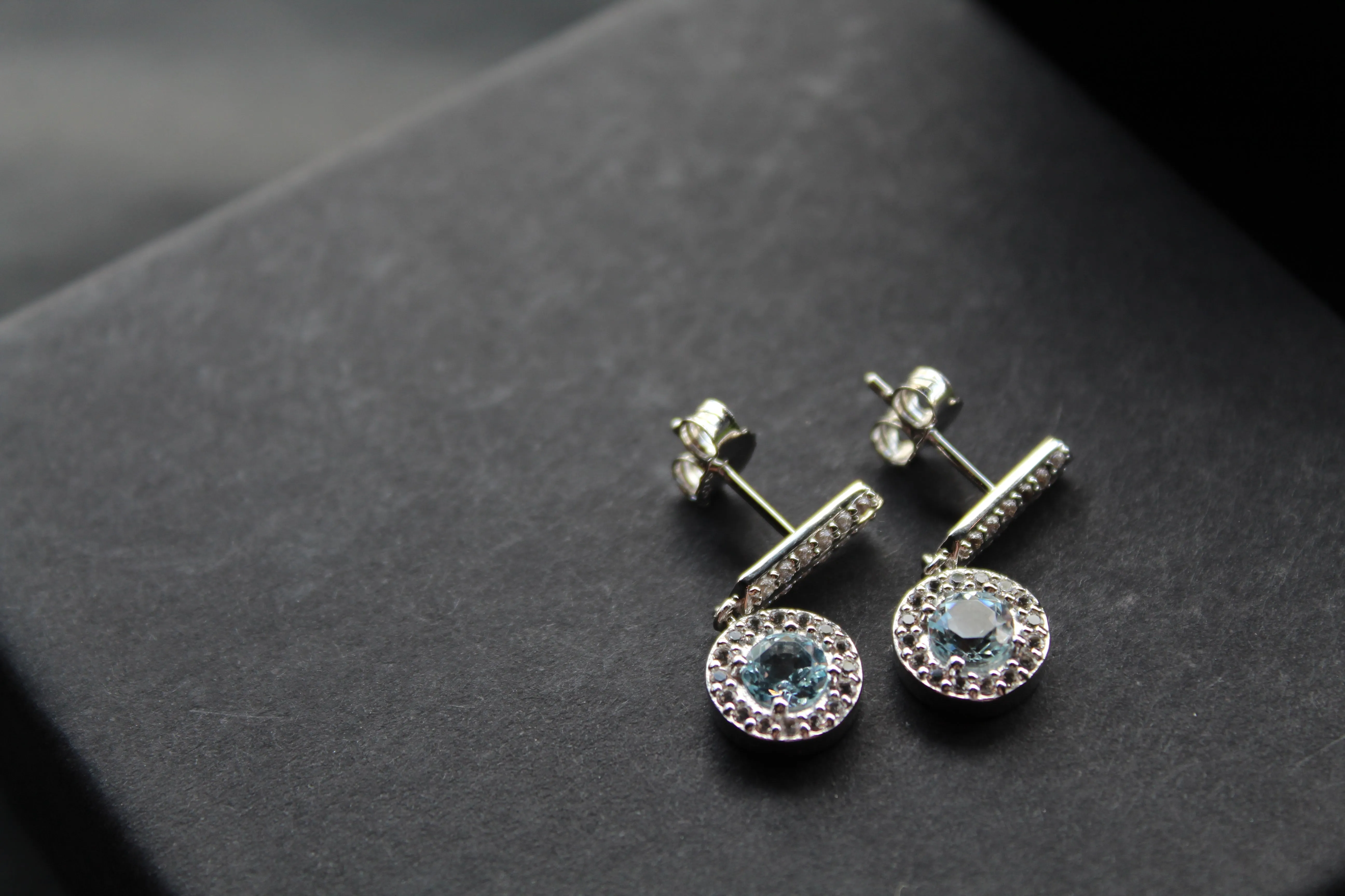 Dainty Blue & White Topaz Drop Earrings