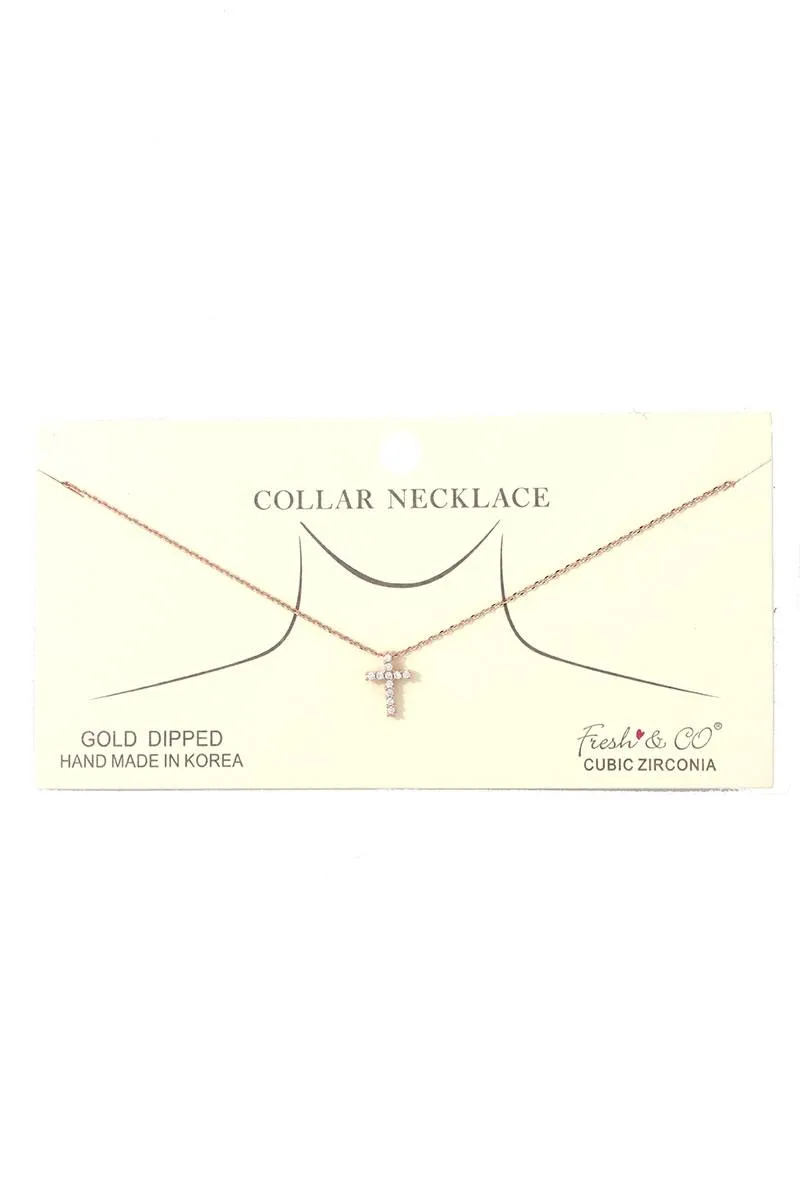 Dainty Rhinestone Cross Charm Collar Necklace