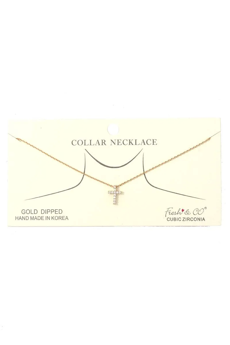 Dainty Rhinestone Cross Charm Collar Necklace