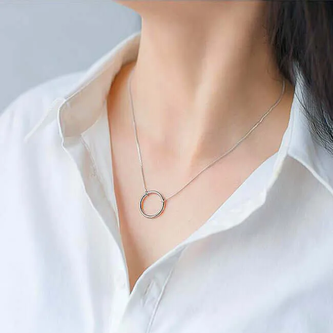 Dainty Ring Necklace Sterling Silver Pendant with Tiny Curb Chain