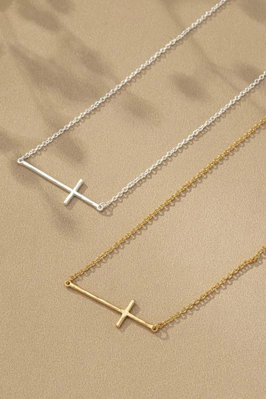 Dainty sideways cross necklace