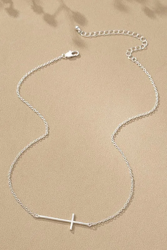Dainty sideways cross necklace