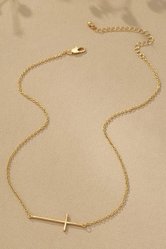 Dainty sideways cross necklace
