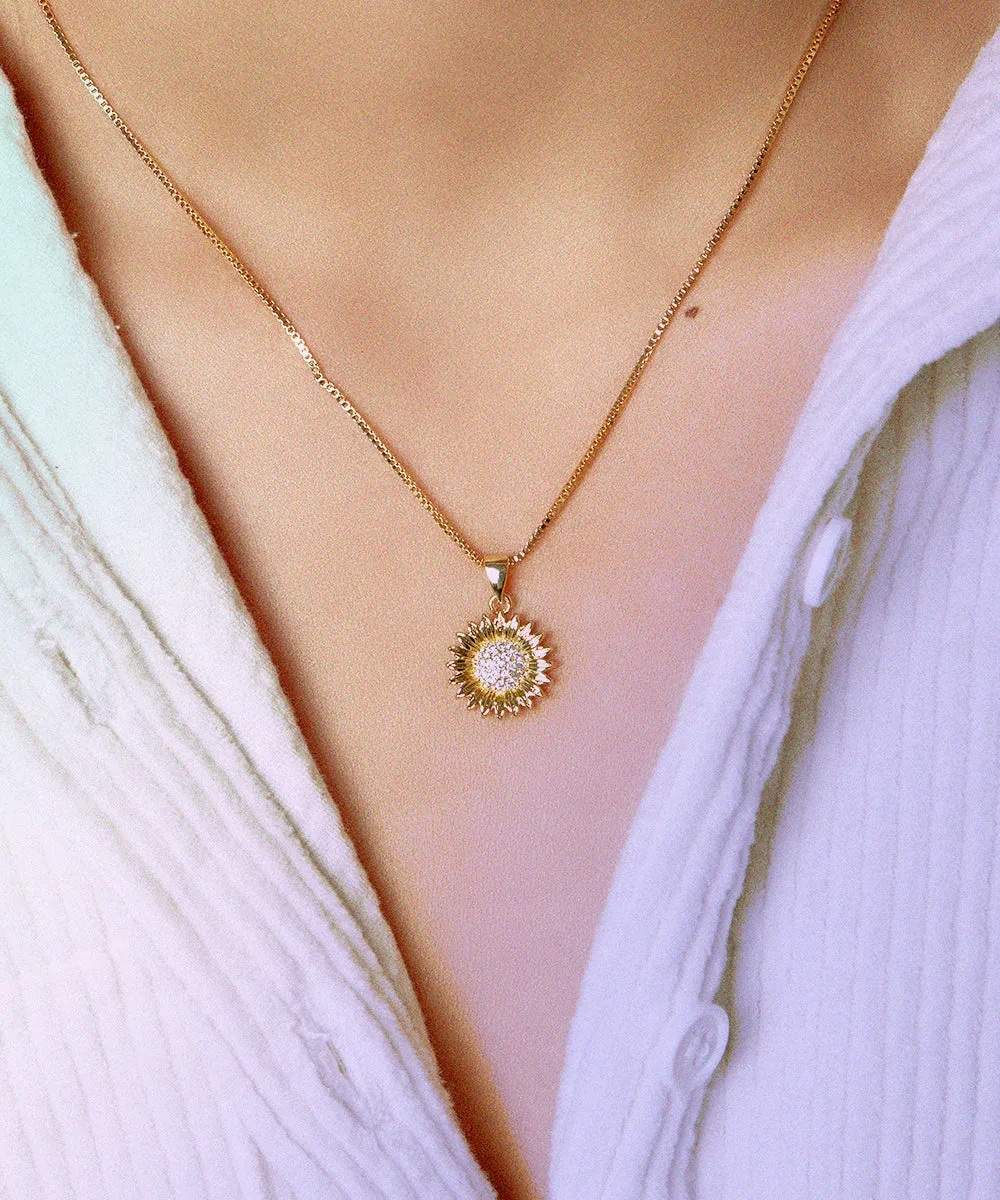 DAINTY SUNFLOWER & STONE NECKLACE