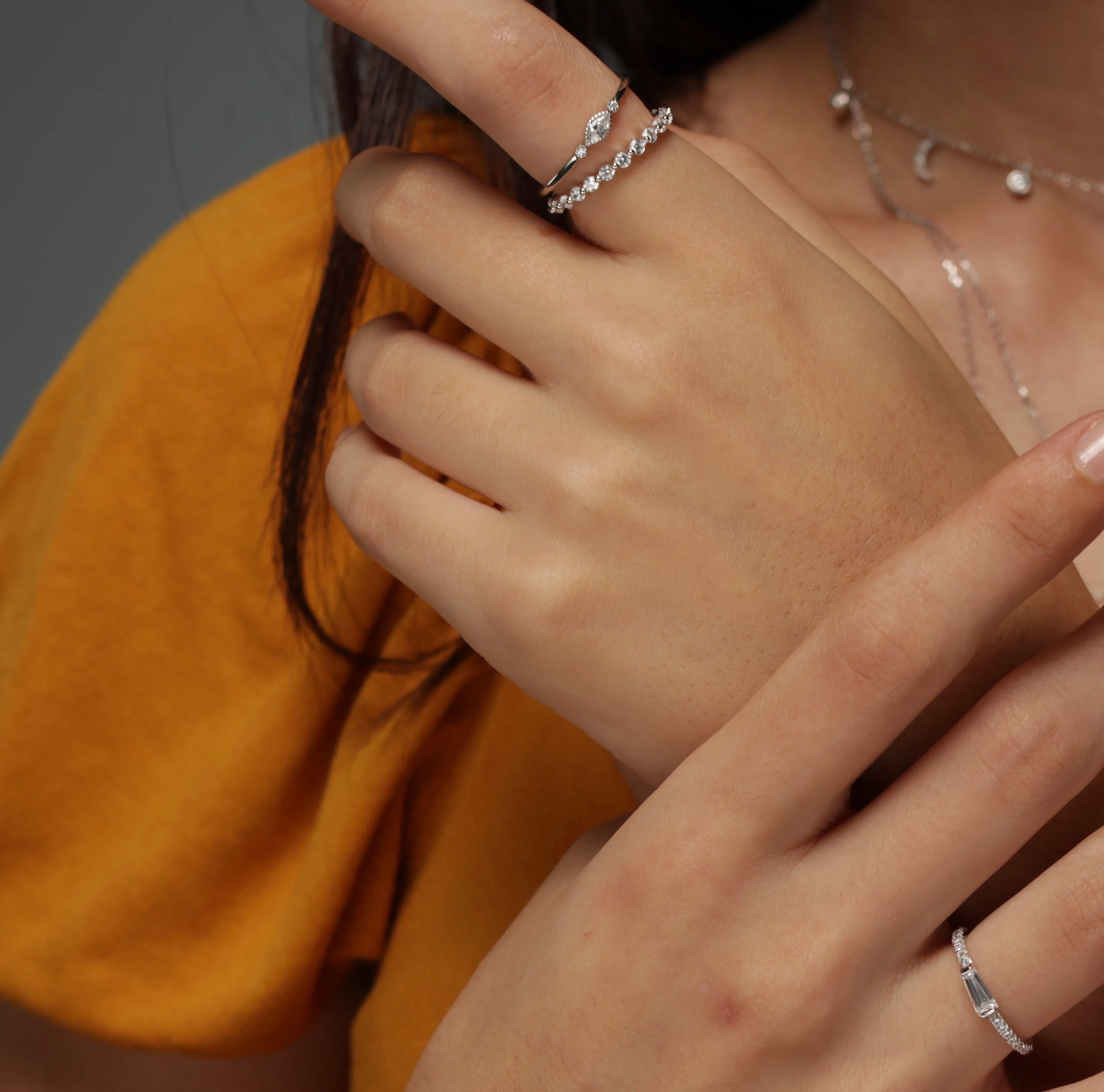 Delicate Oval Ornament CZ Ring - Gold or Silver