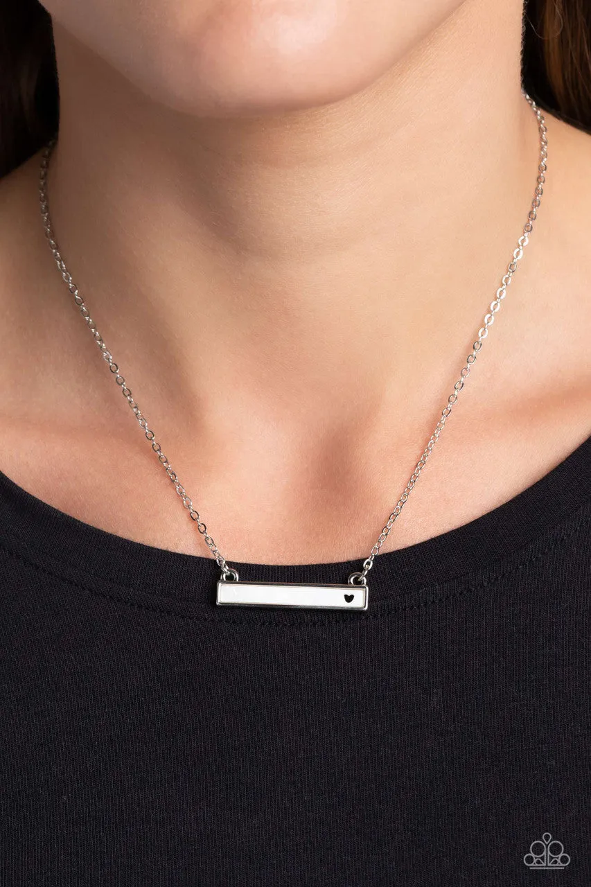 Devoted Darling - White - Shell Bar Heart Cutout Paparazzi Short Necklace