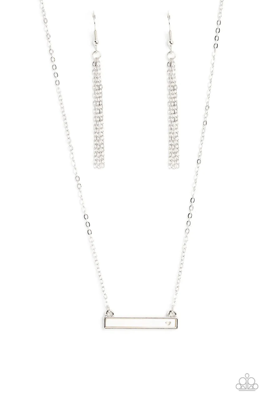 Devoted Darling - White - Shell Bar Heart Cutout Paparazzi Short Necklace