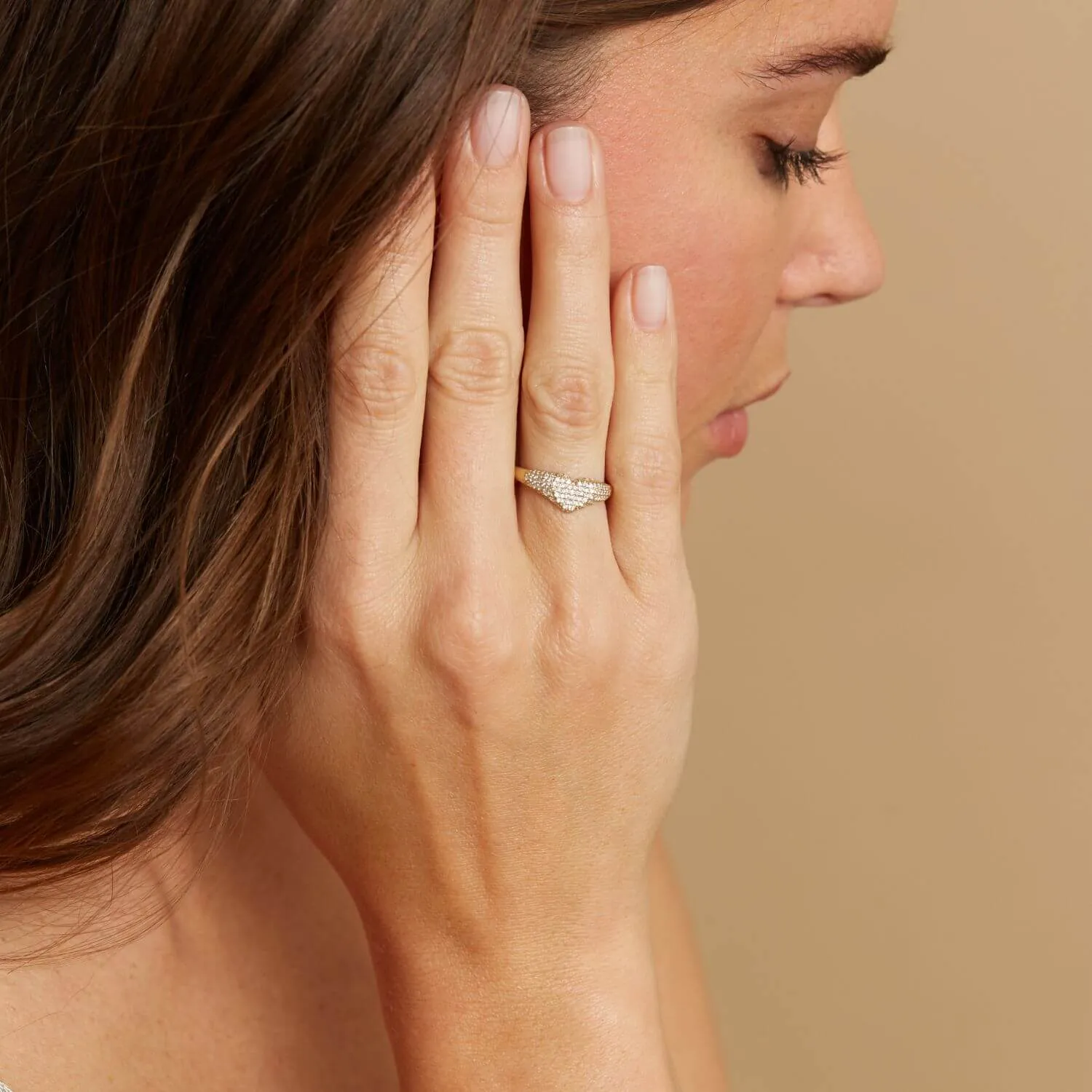 Diamond Heart Pave Signet Ring
