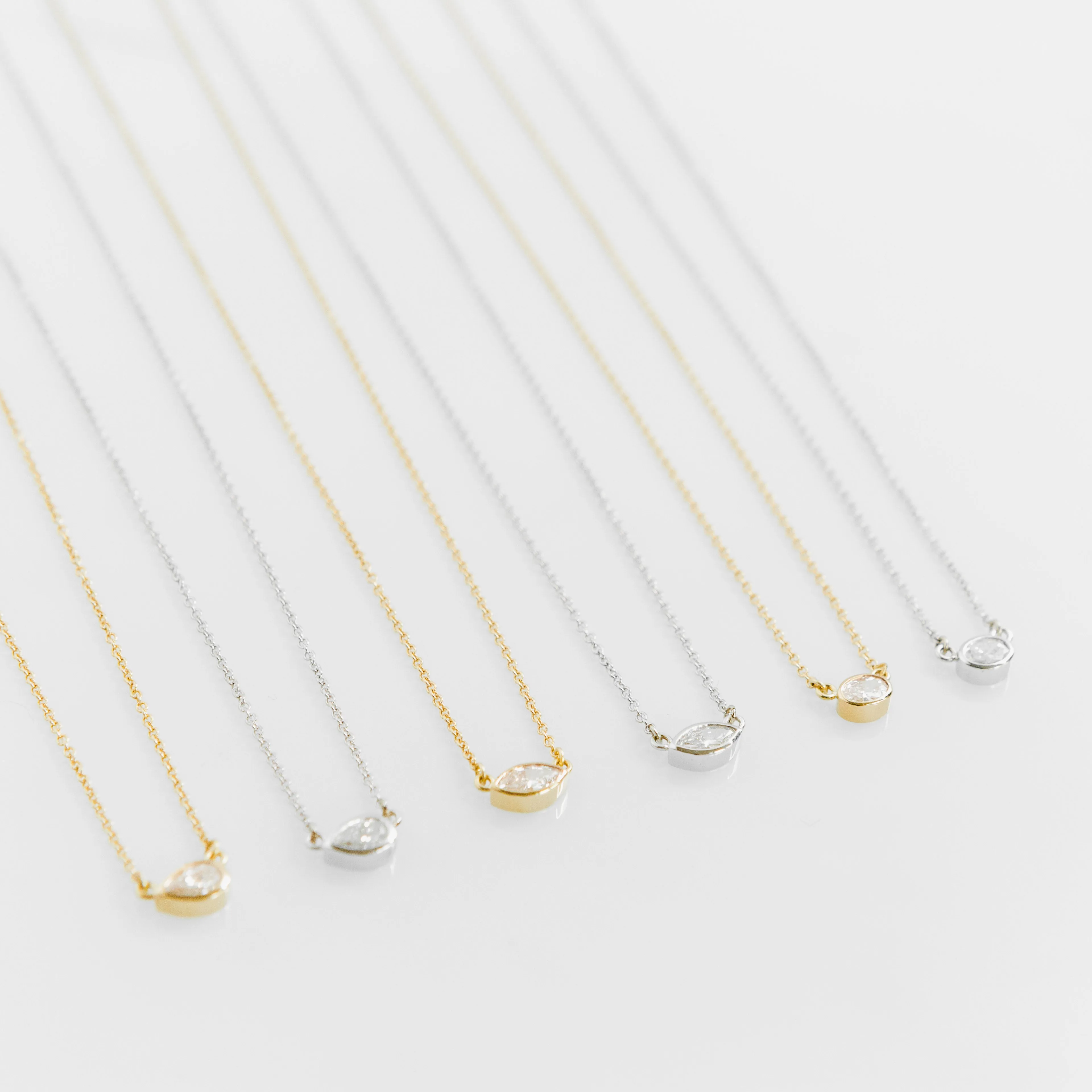Diamond Layering Necklace No.2 - Pear Diamond in 14k White Gold