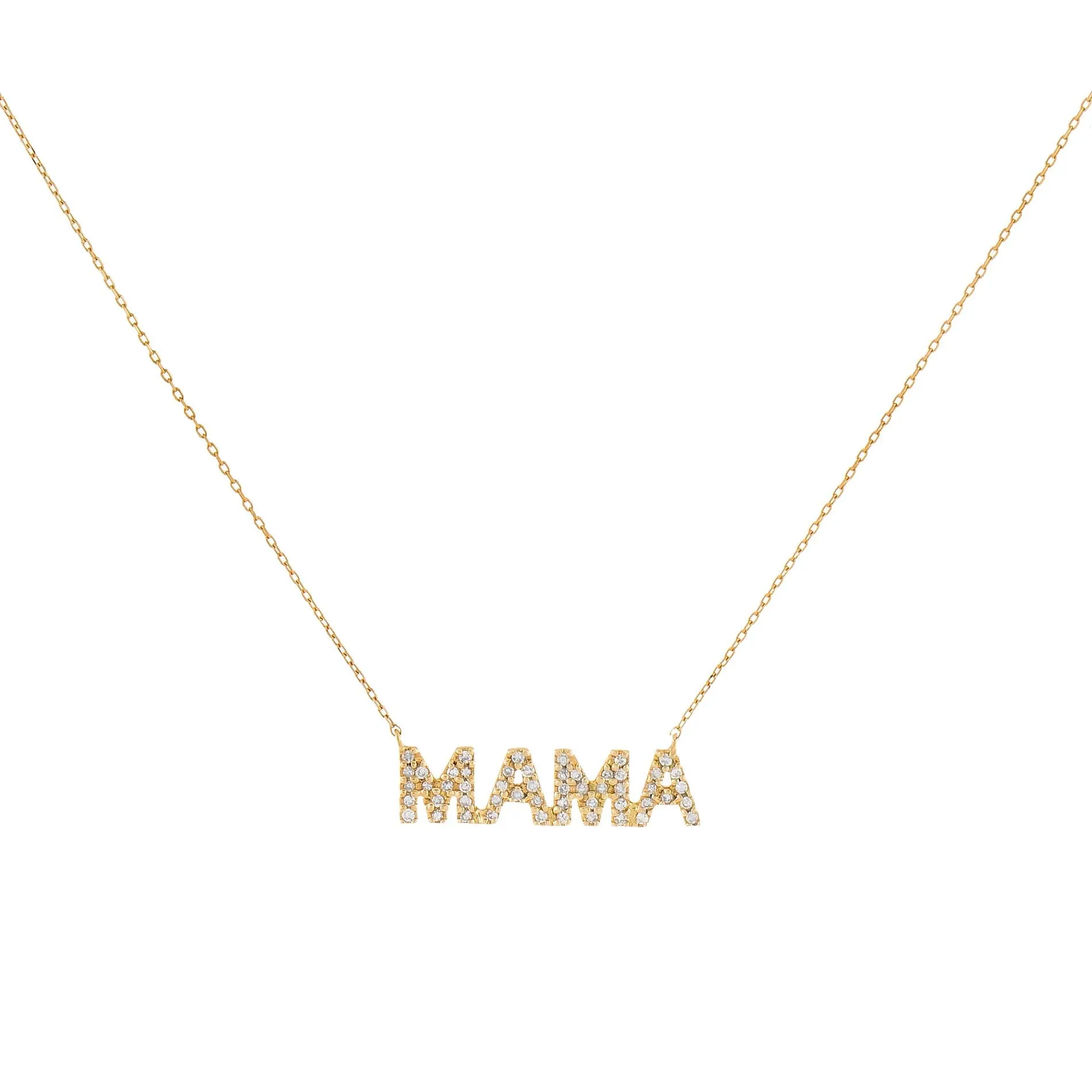 Diamond Mama Nameplate Necklace 14K