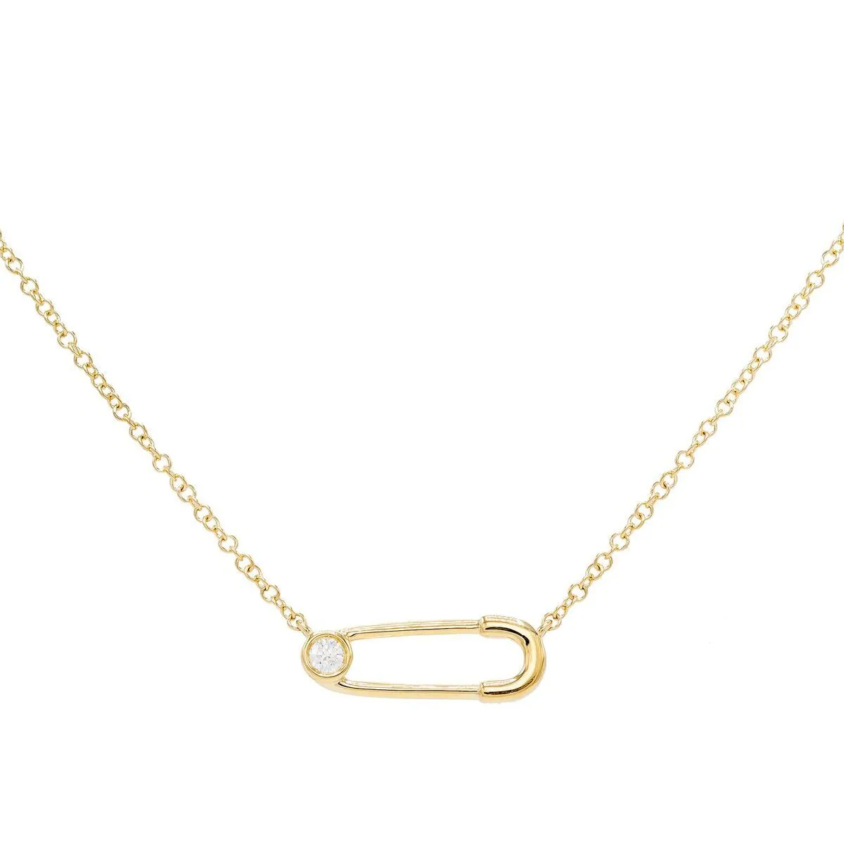 Diamond Safety Pin Necklace 14K