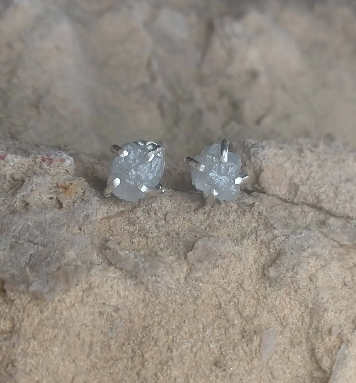 Diamond Studs | Diamond Earrings | Raw Rough Stone & Diamond Jewelry