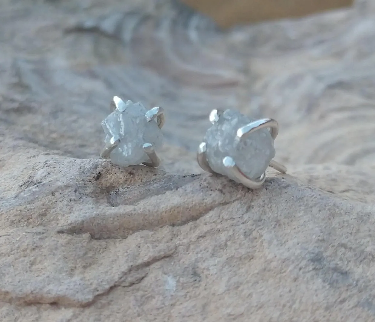Diamond Studs | Diamond Earrings | Raw Rough Stone & Diamond Jewelry