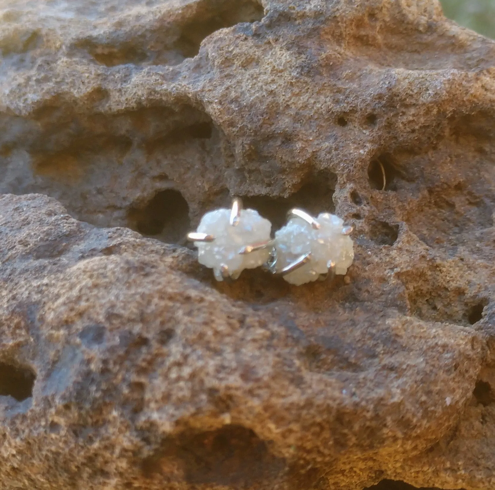 Diamond Studs | Diamond Earrings | Raw Rough Stone & Diamond Jewelry